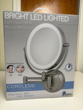 NEW- Zadro Bright LED Lighted Luminous Wall Mount Mirror - Silver